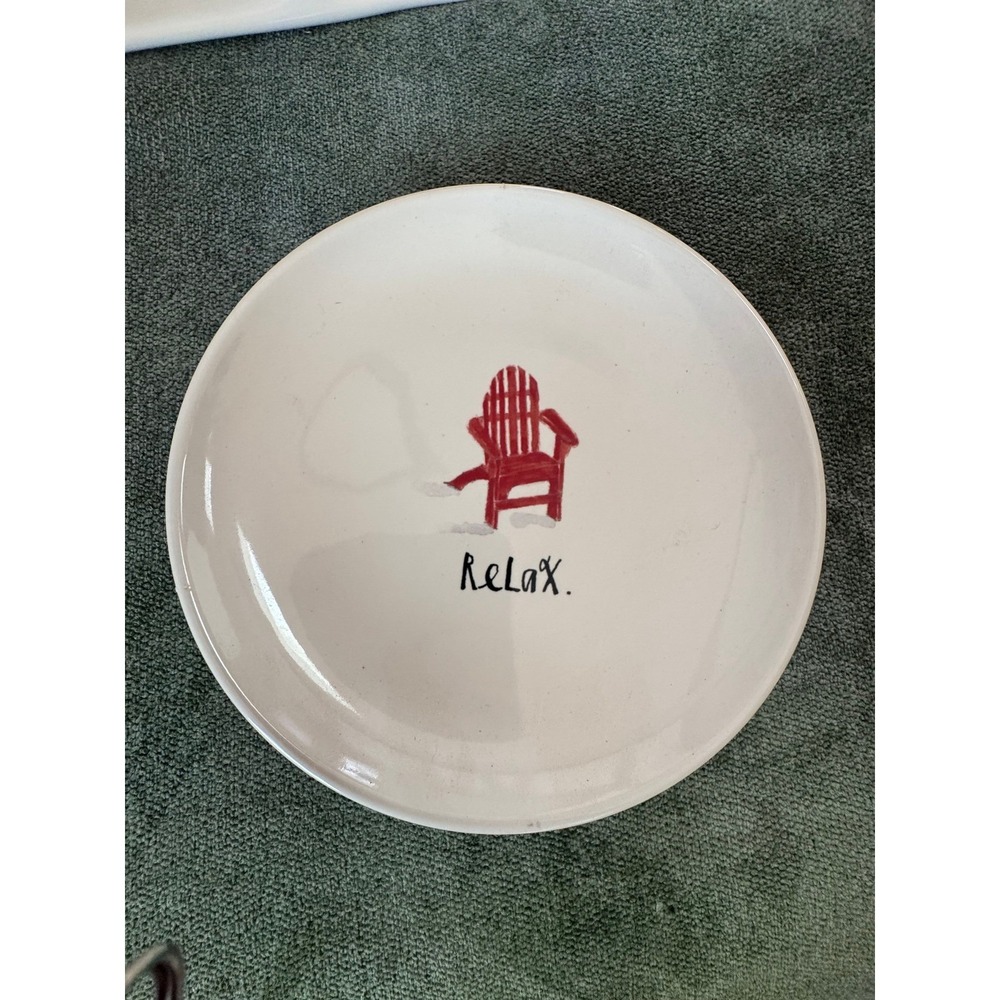 Rae Dunn RELAX plate ceramic round patriotic Summer bbq